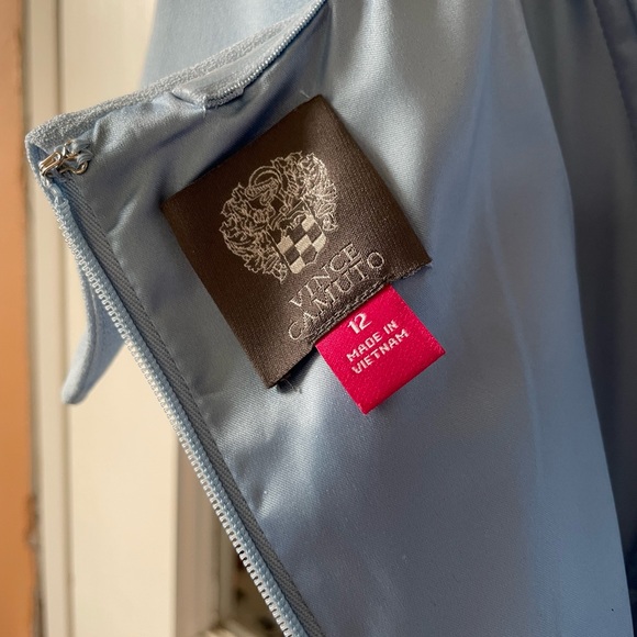 Size 12 Vince Camuto powder blue full-length off the shoulder gown - Picture 5 of 8